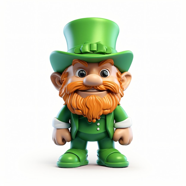 Photo 3d render icon of leprechaun with green hat and mustache generated ai