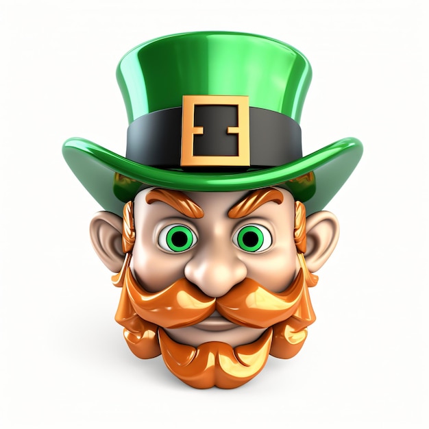 Photo 3d render icon of leprechaun with green hat and mustache generated ai