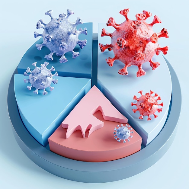 3D render icon Pie chart with segments representing different stages of a companys digital transformation journey Topdown view icon 3d crypto