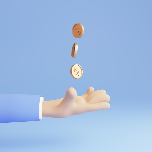 3D render illustration 3D Hand holding a golden coin moneysaving online payment and payment concept