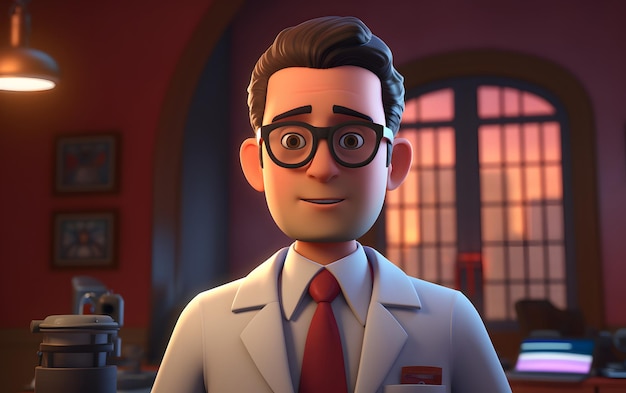 3d render illustration of boy doctor wears glasses Medecin concept with copy space for text