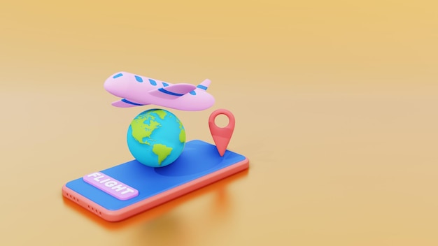 3d render illustration buy flight ticket by phone