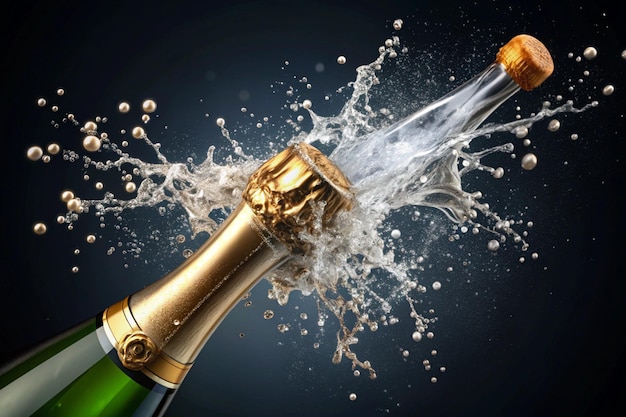 Photo a 3d render illustration of a champagne bottle being popped open