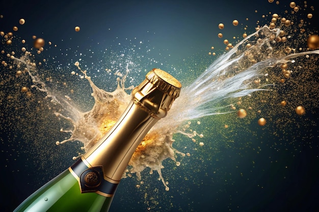 Photo a 3d render illustration of a champagne bottle being popped open