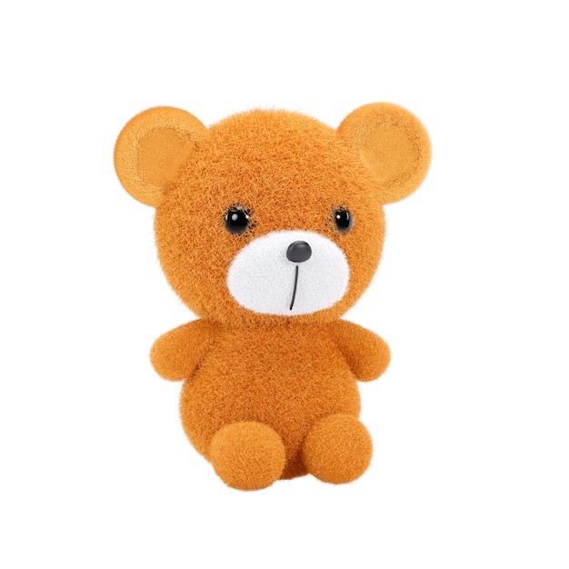 3d render illustration of cute toy bear with golden brown fur on white background