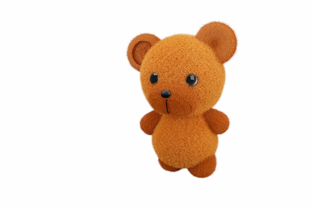 3d render illustration of cute toy bear with golden brown fur on white background