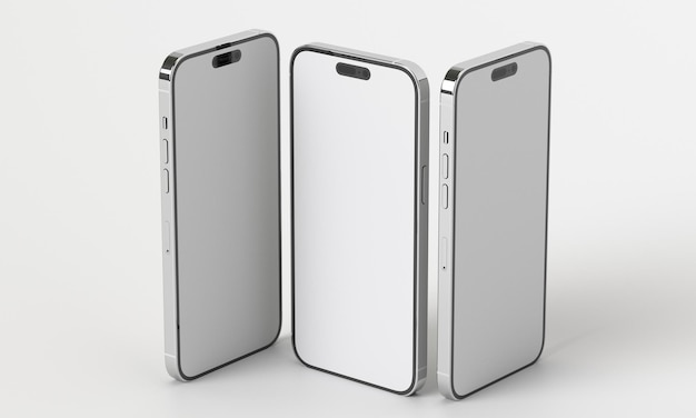 3d render illustration hand holding the white smartphone with full screen and modern frame iPhone