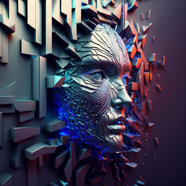 3D render illustration of holographic human face Generative AI