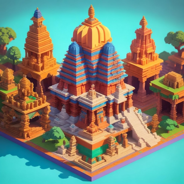 The 3D render illustration of Indian temple