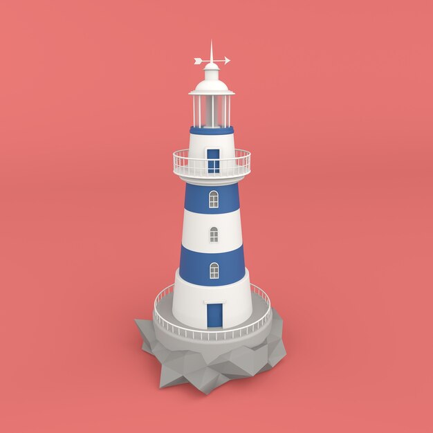 3d render illustration of lighthouse Cartoon style Modern trendy design