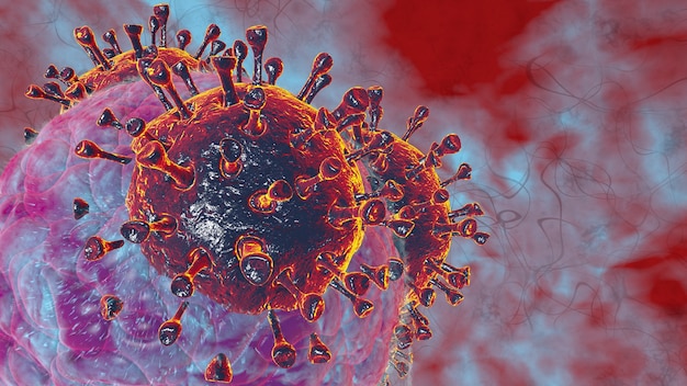 3D render illustration Natural killer body cell immune respone corona virus cell concept covid19