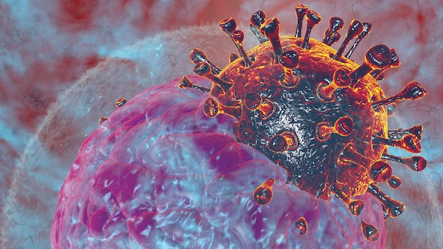 3D render illustration Natural killer body cell immune respone corona virus cell concept covid19