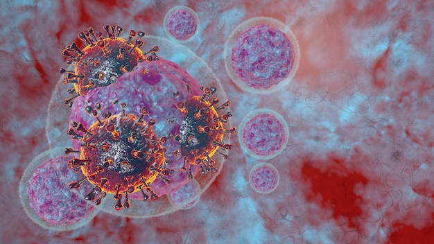 3D render illustration Natural killer body cell immune respone corona virus cell concept covid19