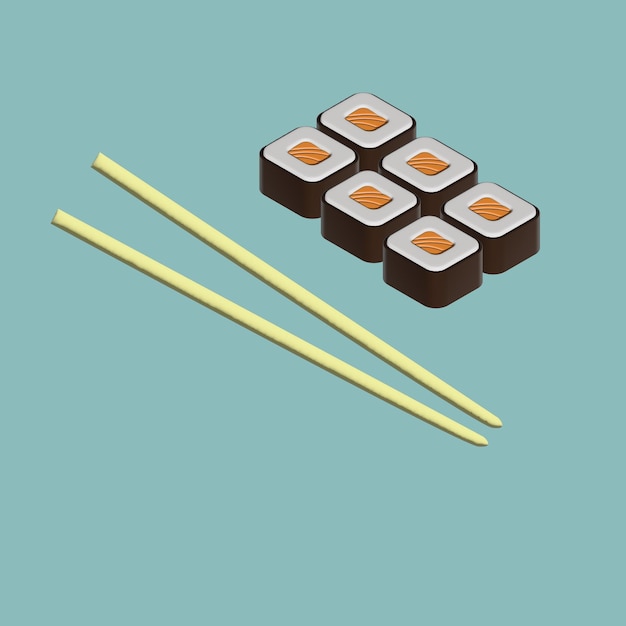 3d render illustration of sushi on a blue background