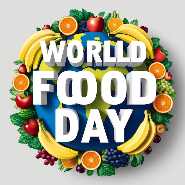 3D Render Illustration for World Food Day on White Background