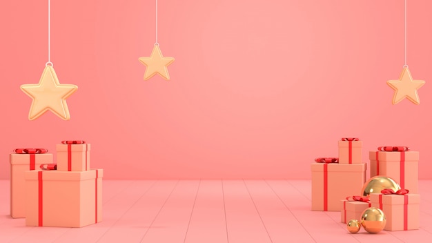 3d render image of christmas giftbox scene for copy space.