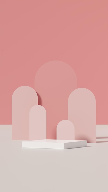 3d render image of pink and white color empty space podium for product advertisement