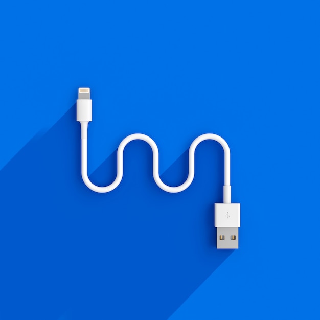 3d render image of a usb cable on blue