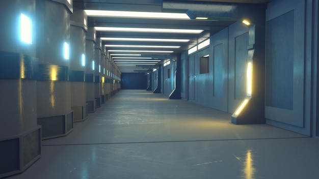 3d render interior Futuristic hallway Interior concept design