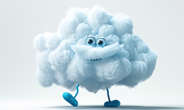 Photo 3d render kawaii cloud character waving hand mascot isolated on blue background excitement emotion