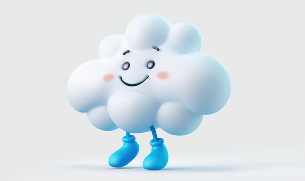 Photo 3d render kawaii cloud character waving hand mascot isolated on blue background excitement emotion