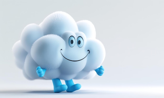 Photo 3d render kawaii cloud character waving hand mascot isolated on blue background excitement emotion