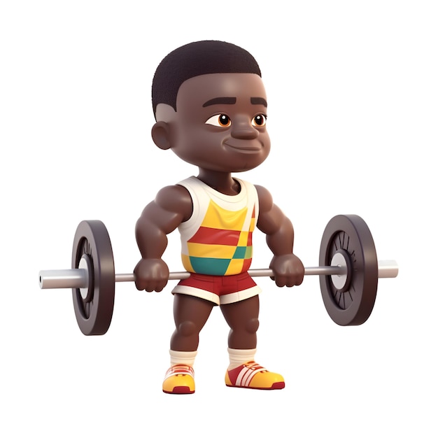 3D Render of a Little African American Boy lifting a barbell