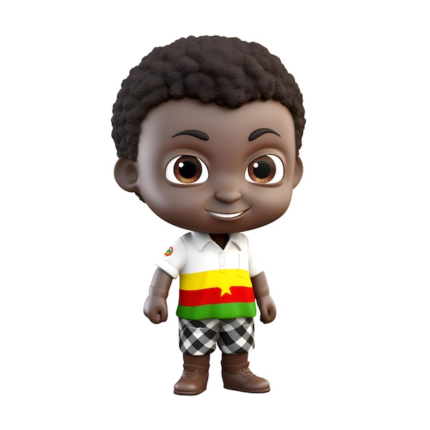 3D Render of a Little African American Boy with Bolivia flag on his back