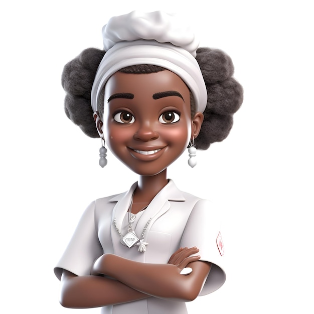 3D Render of Little African Girl with chef hat and white coat