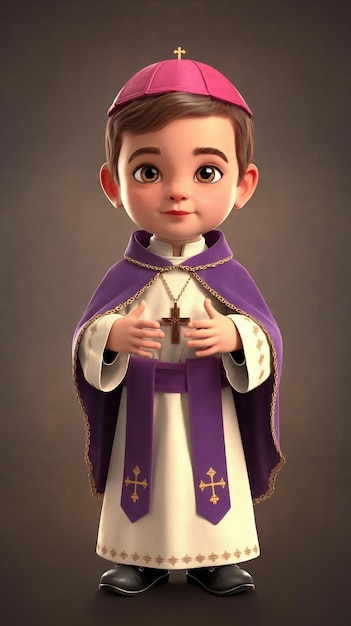 3d render of a little boy dressed like a roman catholic priest