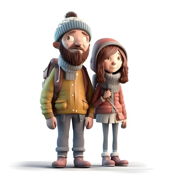 3D Render of a Little Boy and Girl with Winter Clothes