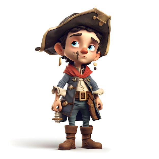 3D Render of a Little Boy in pirate costume with a lantern