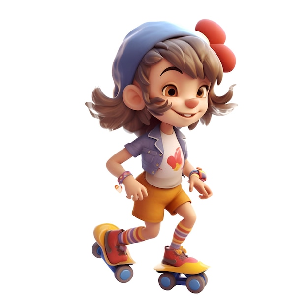 3d Render of Little Boy Roller Skating with Clipping Path