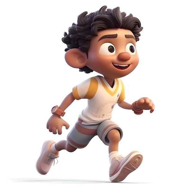 3D Render of a little boy running with a smile on his face