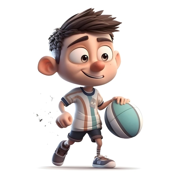 3D Render of a Little Boy with a basketball on white background