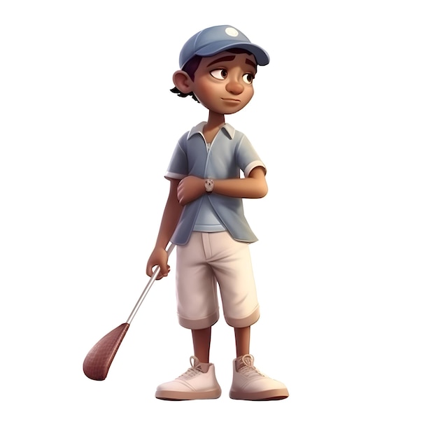 3D Render of a Little Boy with Golf Club on White Background