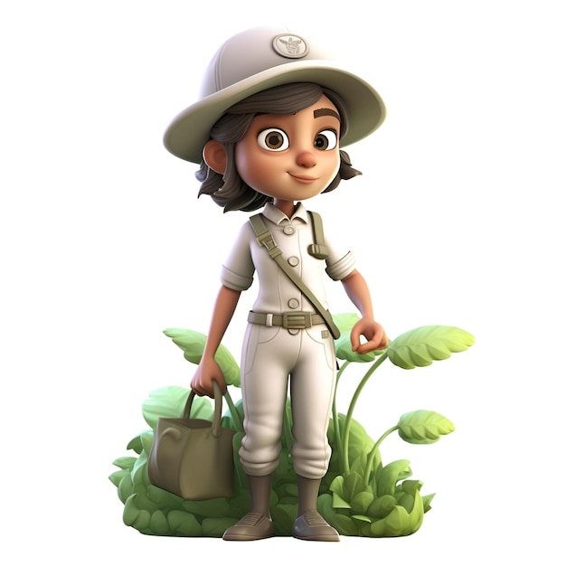 3D Render of Little Boy with safari hat and scout costume