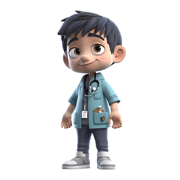 3D Render of a Little Boy with Stethoscope on White Background