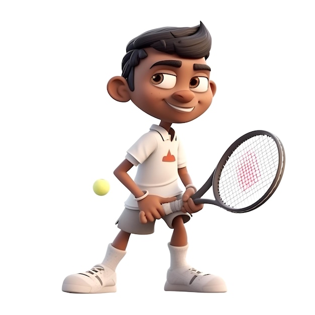 3D Render of a Little Boy with Tennis Racket and Ball