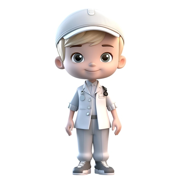 3D Render of a Little Boy with a white cap and uniform