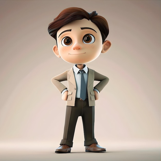 3D Render Of Little Businessman With Coat And Hand On Hip