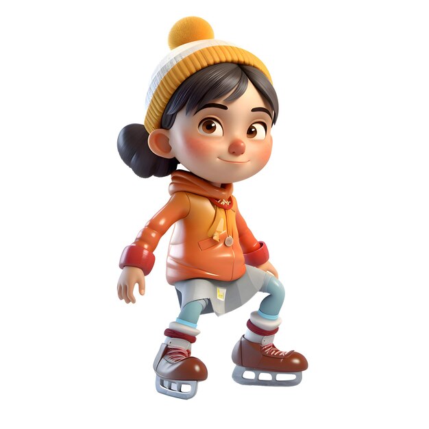 3D Render of a Little Girl Ice Skating on White Background