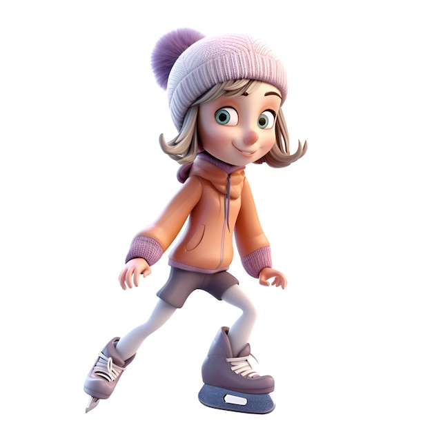 3D Render of a Little Girl with ice skates and hat