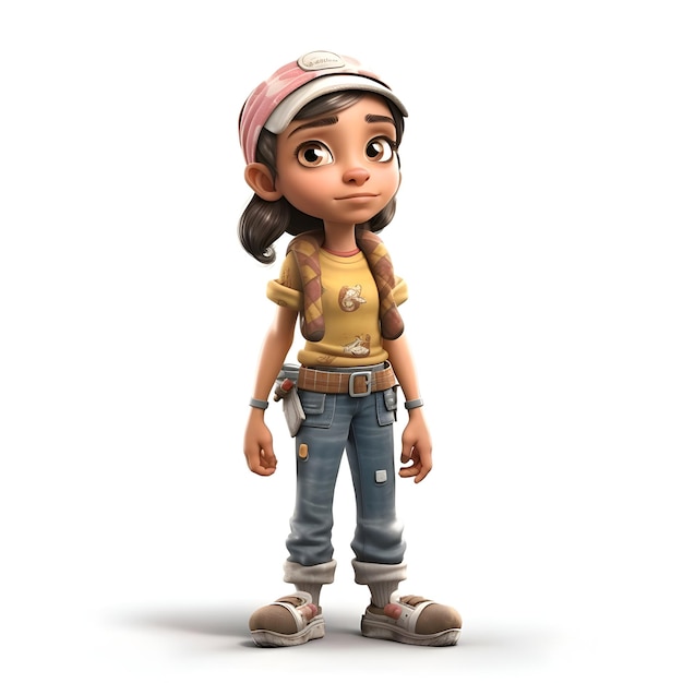 3D Render of a Little Girl with jeans and a bandana