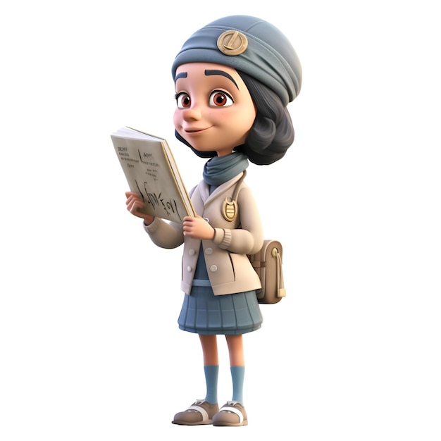 3D Render of Little Girl with Postman's hat with map