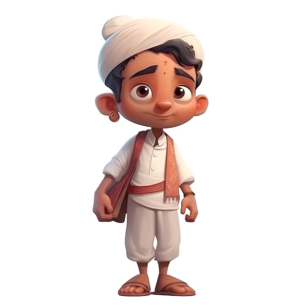 3D Render of a Little Indian boy with a hat and scarf