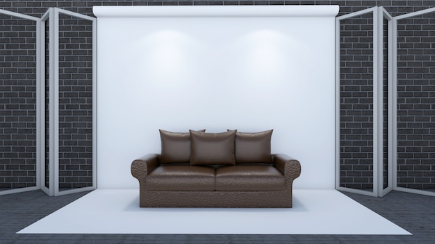 3d render of living room and mockup in studio