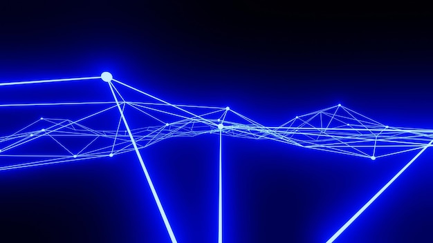 3d render low poly blue wireframe triangle on black background, hosting, internet, web servers, data