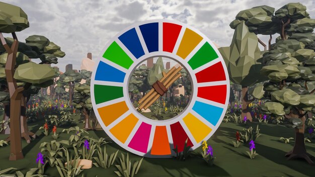 3D render and low poly Graphic resources for sustainable development goals biodiversity a growing economy and ecology