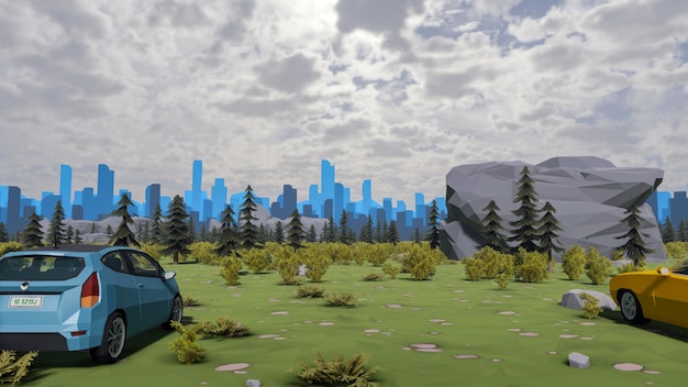 3D render and low poly Graphic resources for sustainable development goals biodiversity a growing economy and ecology